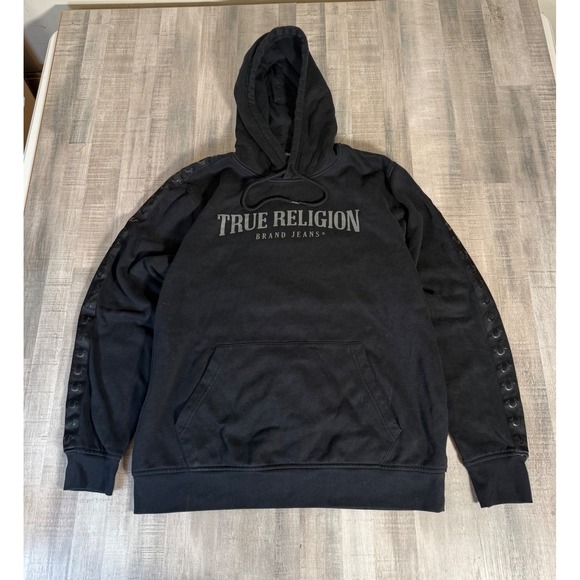 True Religion Other - True Religion Mens Tonal Silicone Tape Logo Hoodie Black 2XL Pullover 700977